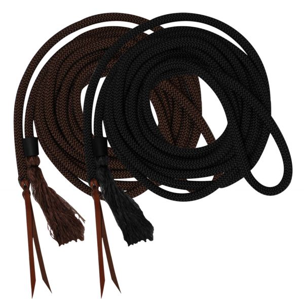 54136: 23' round nylon braided mecate reins with leather ends Reins Showman Saddles and Tack