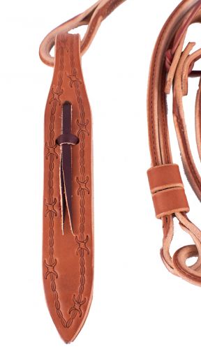 5648: Harness Leather Romal Reins with Barbwire Popper Reins Showman Saddles and Tack