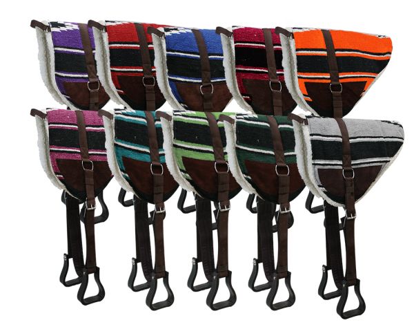 6017: Showman ® Navajo bareback saddle pad with Kodel fleece bottom and suede wear leathers Bareback Saddle Pad Showman