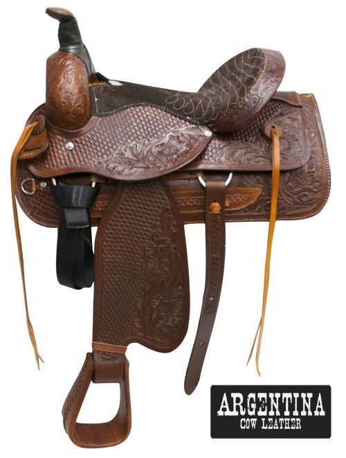 607x: 16" Buffalo Argentina cow leather roper style saddle Roping Saddle Buffalo