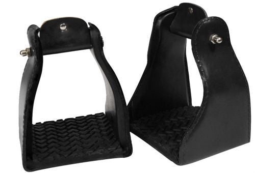 61040: Leather covered endurance stirrup with rubber tread Primary Showman Saddles and Tack
