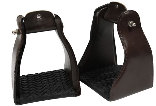 61040: Leather covered endurance stirrup with rubber tread Primary Showman Saddles and Tack