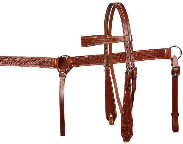 611: Showman™ double stitched leather wide browband headstall and breast collar set Headstall & Breast Collar Set Showman