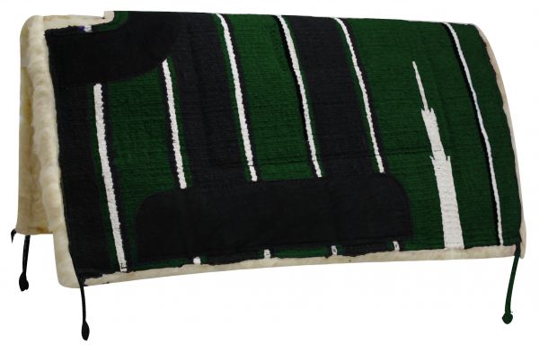 6117: Showman 30" x 30" Navajo cut back saddle pad Kodel fleece and suede wear leathers Western Saddle Pad Showman Green
