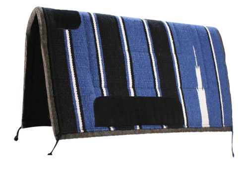 6118: Showman 30" x 30" Navajo saddle pad with felt bottom and suede wear leathers Western Saddle Pad Showman Blue