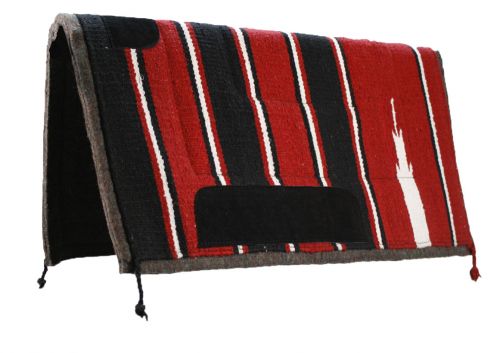 6118: Showman 30" x 30" Navajo saddle pad with felt bottom and suede wear leathers Western Saddle Pad Showman Red