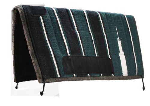 6118: Showman 30" x 30" Navajo saddle pad with felt bottom and suede wear leathers Western Saddle Pad Showman Green