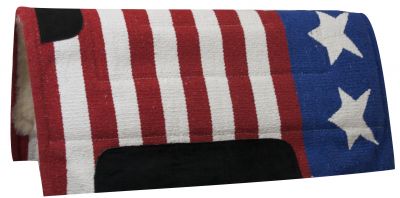 6129: Showman® 30" x 32" American flag pad with Kodel fleece bottom and suede wear leathers Western Saddle Pad Showman
