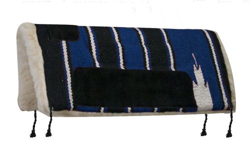6136: Showman 20" x 20" Navajo mini pad with Kodel fleece bottom and suede wear leathers Western Saddle Pad Showman Blue Fleece Bottom