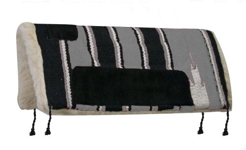6136: Showman 20" x 20" Navajo mini pad with Kodel fleece bottom and suede wear leathers Western Saddle Pad Showman Gray Fleece Bottom
