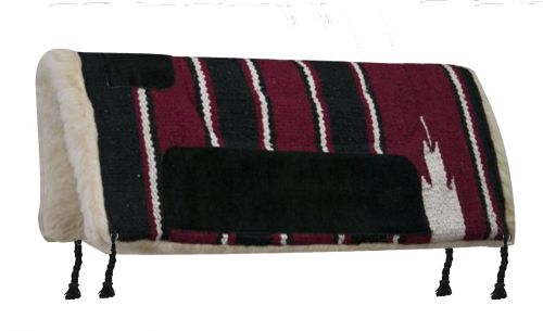 6136: Showman 20" x 20" Navajo mini pad with Kodel fleece bottom and suede wear leathers Western Saddle Pad Showman Burgundy Fleece Bottom