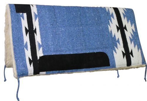 6143: Showman™ 32" X 32" Deluxe Saddle Pad with Kodel Fleece Bottom and Navajo Design Western Saddle Pad Showman Light Blue