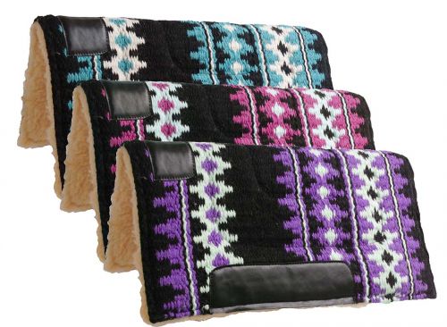6223: Showman ® 24" X 24" 100% Woven wool top pad with fleece bottom Western Saddle Pad Showman Assorted