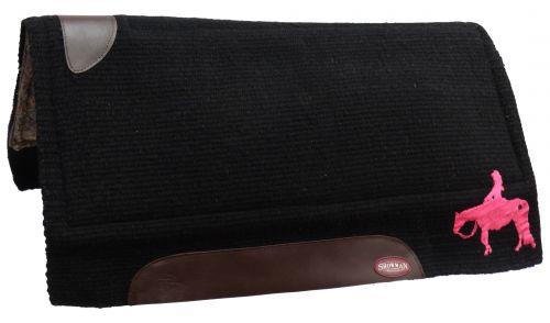 6229: Showman ® 34" x 34" 100% woven wool top with an embroidered pink pleasure horse on 3/4" blen Western Saddle Pad Showman