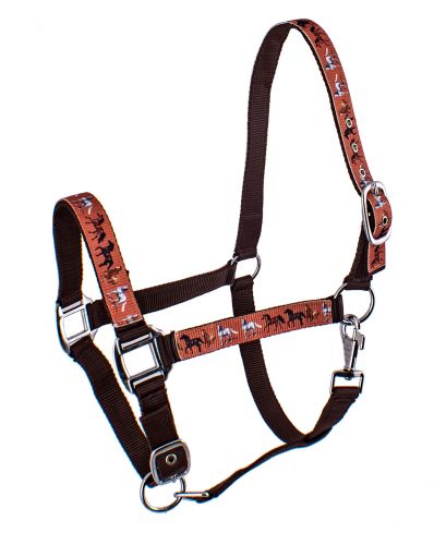 631: 3ply Nylon Horse Sized Halter with Multi Horse design Nylon Halter Showman Saddles and Tack