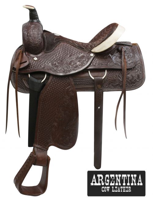 638616: 16" Buffalo Argentina cow leather roper style saddle Roping Saddle Buffalo