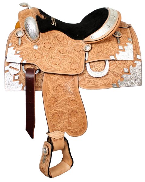643416: 16" Floral tooled Showman™ show saddle with silver horn Primary Showman
