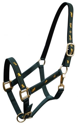 6550H: Horse size nylon halter with "running horse" overlay Nylon Halter Showman Saddles and Tack