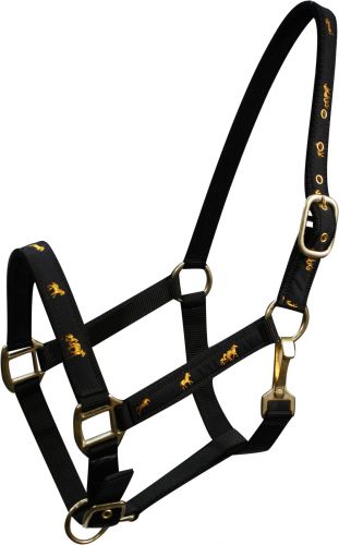 6550H: Horse size nylon halter with "running horse" overlay Nylon Halter Showman Saddles and Tack