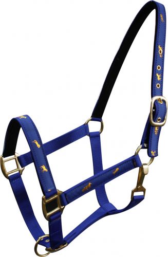 6550H: Horse size nylon halter with "running horse" overlay Nylon Halter Showman Saddles and Tack