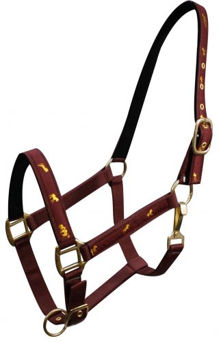 6550H: Horse size nylon halter with "running horse" overlay Nylon Halter Showman Saddles and Tack