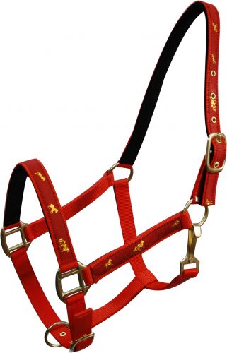6550H: Horse size nylon halter with "running horse" overlay Nylon Halter Showman Saddles and Tack