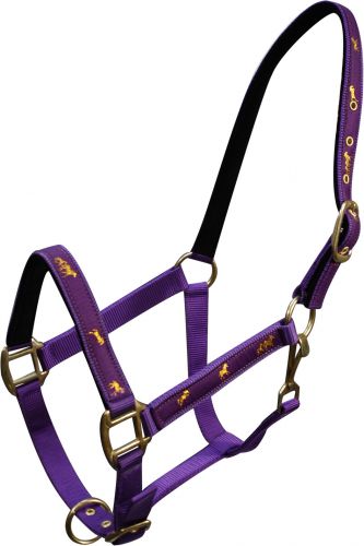 6550H: Horse size nylon halter with "running horse" overlay Nylon Halter Showman Saddles and Tack