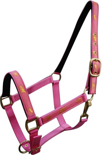6550H: Horse size nylon halter with "running horse" overlay Nylon Halter Showman Saddles and Tack