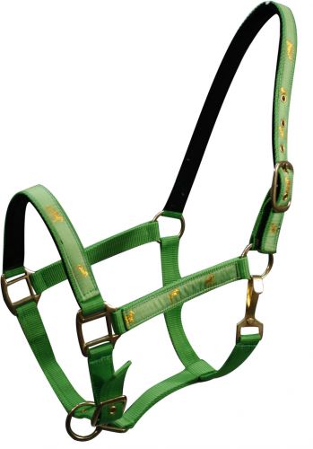 6550H: Horse size nylon halter with "running horse" overlay Nylon Halter Showman Saddles and Tack
