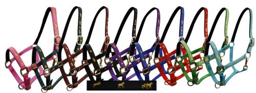 6550H: Horse size nylon halter with "running horse" overlay Nylon Halter Showman Saddles and Tack