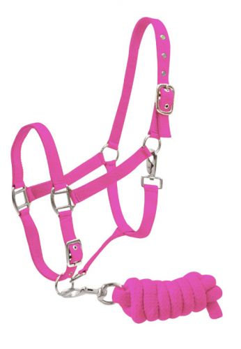 6635: Full Size adjustable nylon halter with 7ft lead Nylon Halter Showman Saddles and Tack