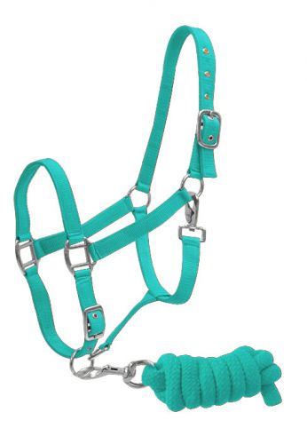 6635: Full Size adjustable nylon halter with 7ft lead Nylon Halter Showman Saddles and Tack