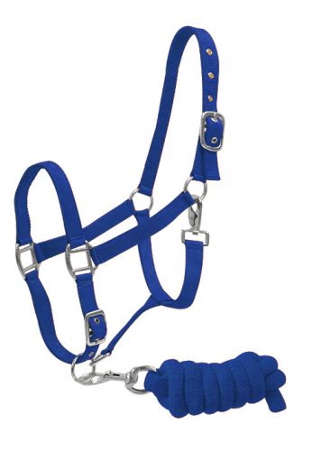6635: Full Size adjustable nylon halter with 7ft lead Nylon Halter Showman Saddles and Tack