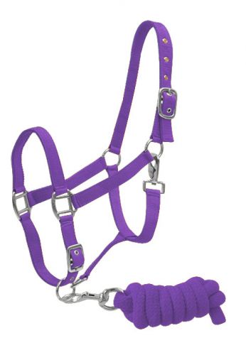 6635: Full Size adjustable nylon halter with 7ft lead Nylon Halter Showman Saddles and Tack