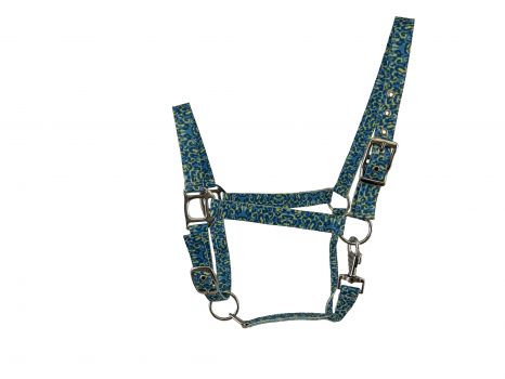 6641: 2ply Nylon Horse Sized Halter with Cheetah printg design Nylon Halter Showman Saddles and Tack