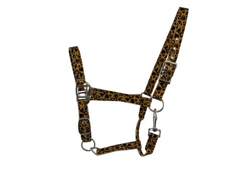 6641: 2ply Nylon Horse Sized Halter with Cheetah printg design Nylon Halter Showman Saddles and Tack
