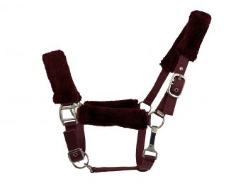 6669X: Fleece Covered Nylon halter with crown adjustment and throat snap Nylon Halter Showman Saddles and Tack