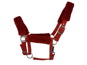 6669X: Fleece Covered Nylon halter with crown adjustment and throat snap Nylon Halter Showman Saddles and Tack