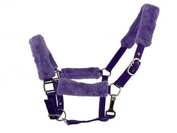 6669X: Fleece Covered Nylon halter with crown adjustment and throat snap Nylon Halter Showman Saddles and Tack