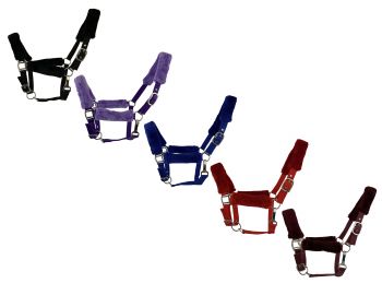 6669X: Fleece Covered Nylon halter with crown adjustment and throat snap Nylon Halter Showman Saddles and Tack