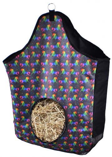 69-2738-C-U: Showman® Unicorn printed heavy denier nylon hay bag with mesh bottom Hay Feeder Showman