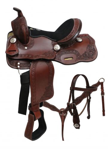 690012: 12" Double T pony saddle set with floral tooling Youth Saddle Double T