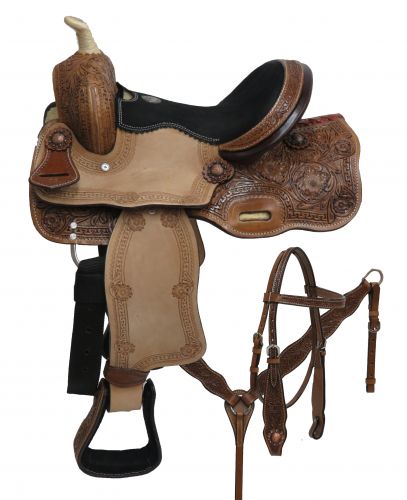 690112: 12" Double T pony saddle set with floral tooling Youth Saddle Double T