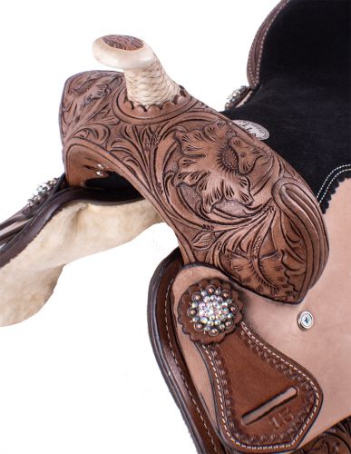6906: 12", 13" Double T Youth Barrel Saddle - Crystal Rhinestones Youth Saddle Double T