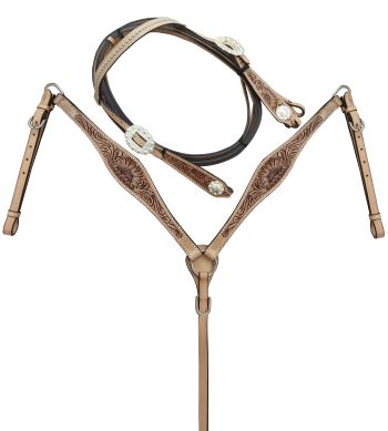 6935: 14",15",16" Circle S Barrel saddle set with Sunflower tooling and matching Bridle & BC Set Barrel Saddle Circle S
