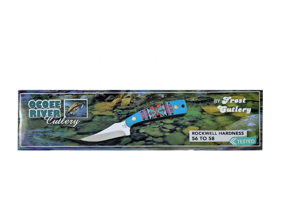 7" Ocoee River Knife with 3" Blade and Blue Aztec Pattern on Handle Default Shiloh