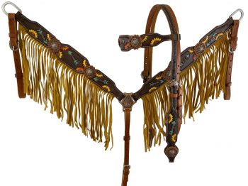 7007: Showman ® Hand Painted Sunflower & Arrow design Browband Headstall and Breast collar Set wit Headstall & Breast Collar Set Showman