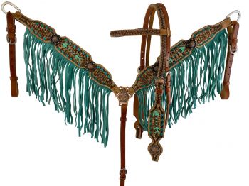 7013: Showman ® Hand Painted Arrow design Browband Headstall and Breast collar Set with Fringe Headstall & Breast Collar Set Showman