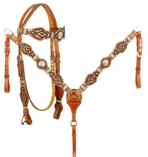 7036X: Showman ® Rawhide Braided Browband Headstall and Breastcollar Set Headstall & Breast Collar Set Showman