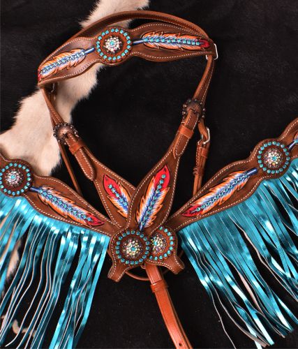 7041: Showman ® "Light as a Feather" browband headstall and breast collar set Headstall & Breast Collar Set Showman